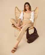 Pantalón con detalle de doble pretina para mujer - Beige