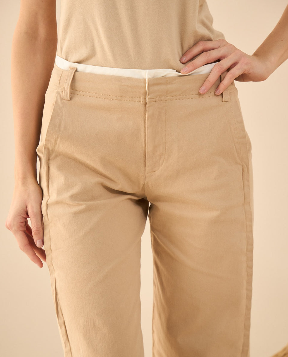 Pantalón con detalle de doble pretina para mujer - Beige 34_131G003_BEI141118_7