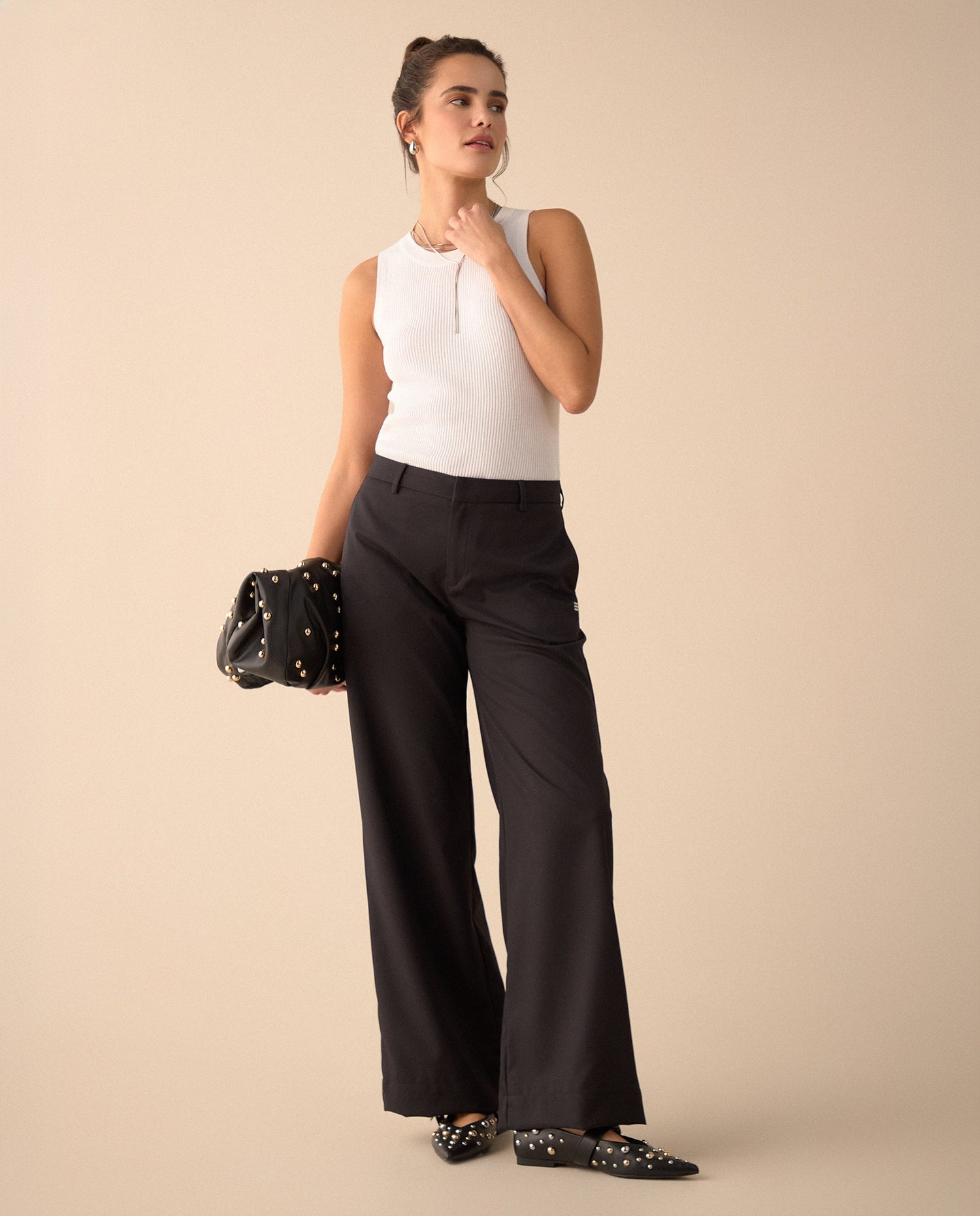 Pantalón de tela fluida para mujer - Negro
