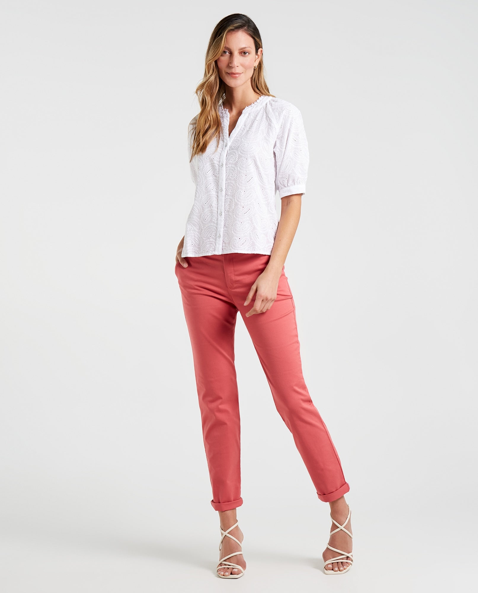 Pantalón con bolsillos diagonales para mujer - Rosa 34_132E001_A02038_0
