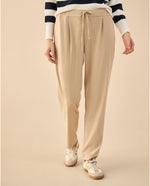 Pantalón con cordón ajustable en frente para mujer - Beige