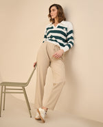 Pantalón con cordón ajustable en frente para mujer - Beige