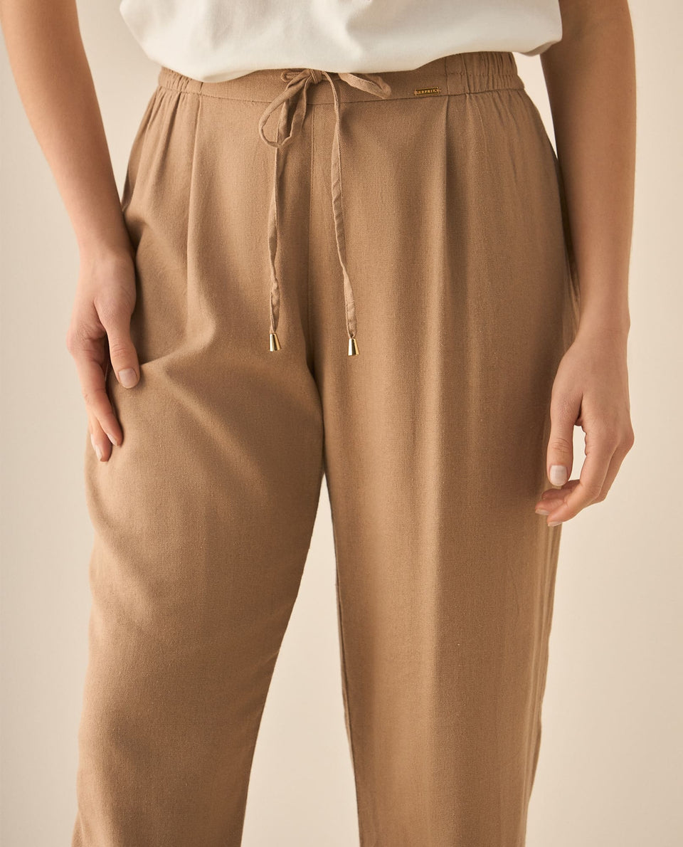 Pantalón bota recta con pretina elástica para mujer - Café 34_133G007_CAF171319_4