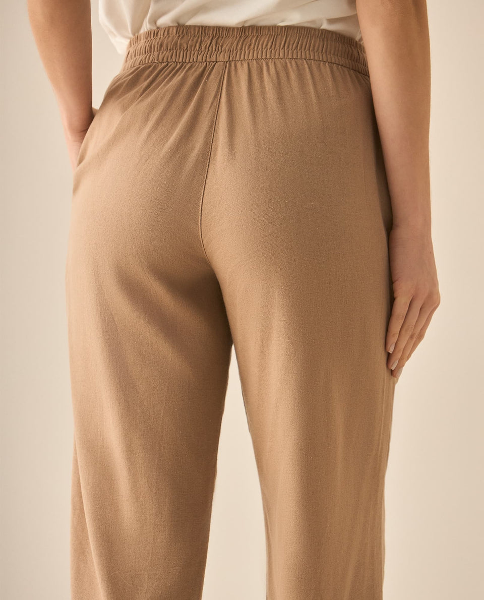 Pantalón bota recta con pretina elástica para mujer - Café 34_133G007_CAF171319_6