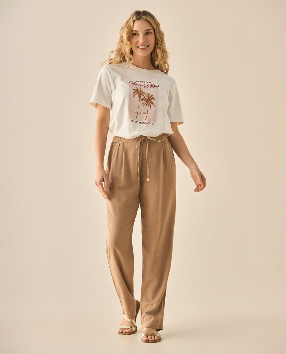 Pantalón bota recta con pretina elástica para mujer - Café 34_133G007_CAF171319_7
