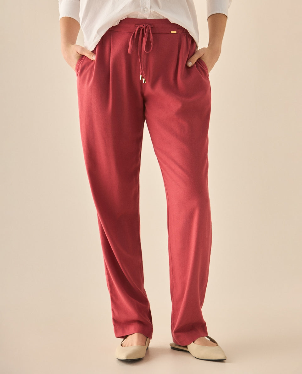 Pantalón bota recta con pretina elástica para mujer - Rojo 34_133G007_ROJ191652_3