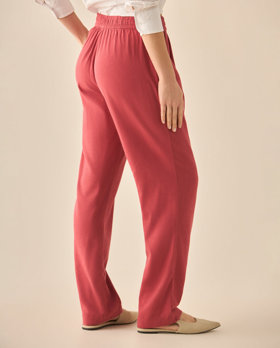 Pantalón bota recta con pretina elástica para mujer - Rojo 34_133G007_ROJ191652_5