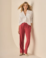 Pantalón bota recta con pretina elástica para mujer - Rojo