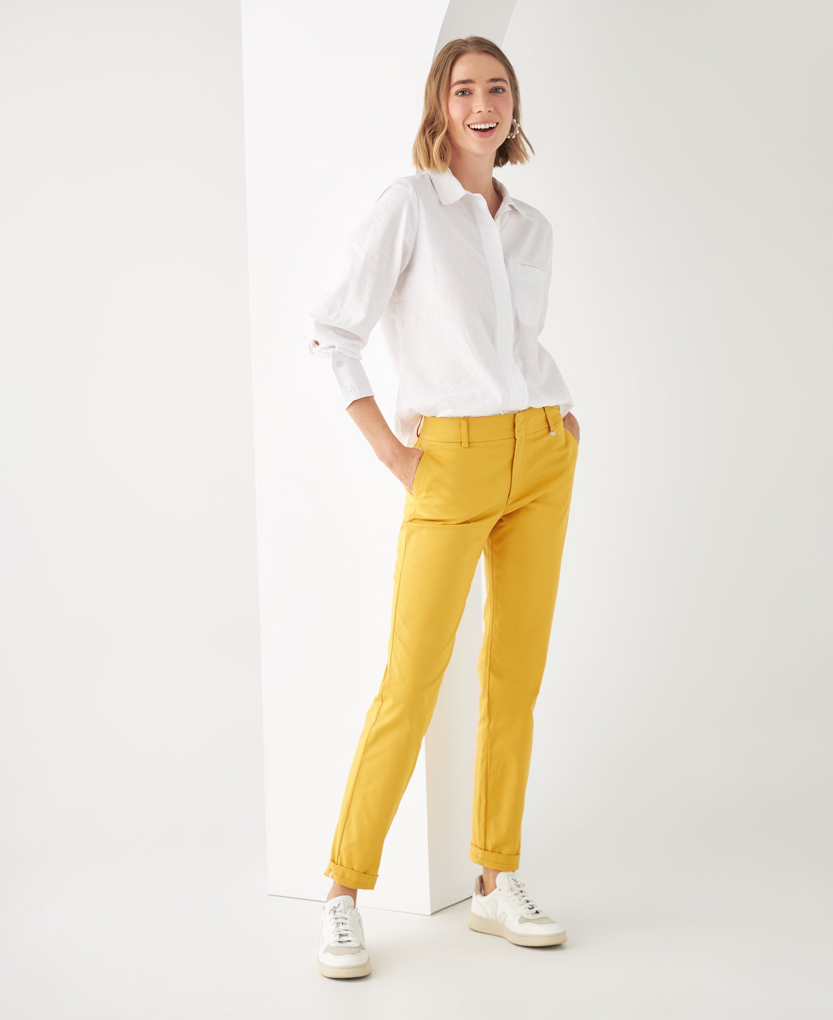 Pantalón con broche y cierre ocultos para mujer - Amarillo 34_139E001_AMA171047_0