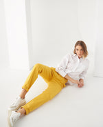 Pantalón con broche y cierre ocultos para mujer - Amarillo