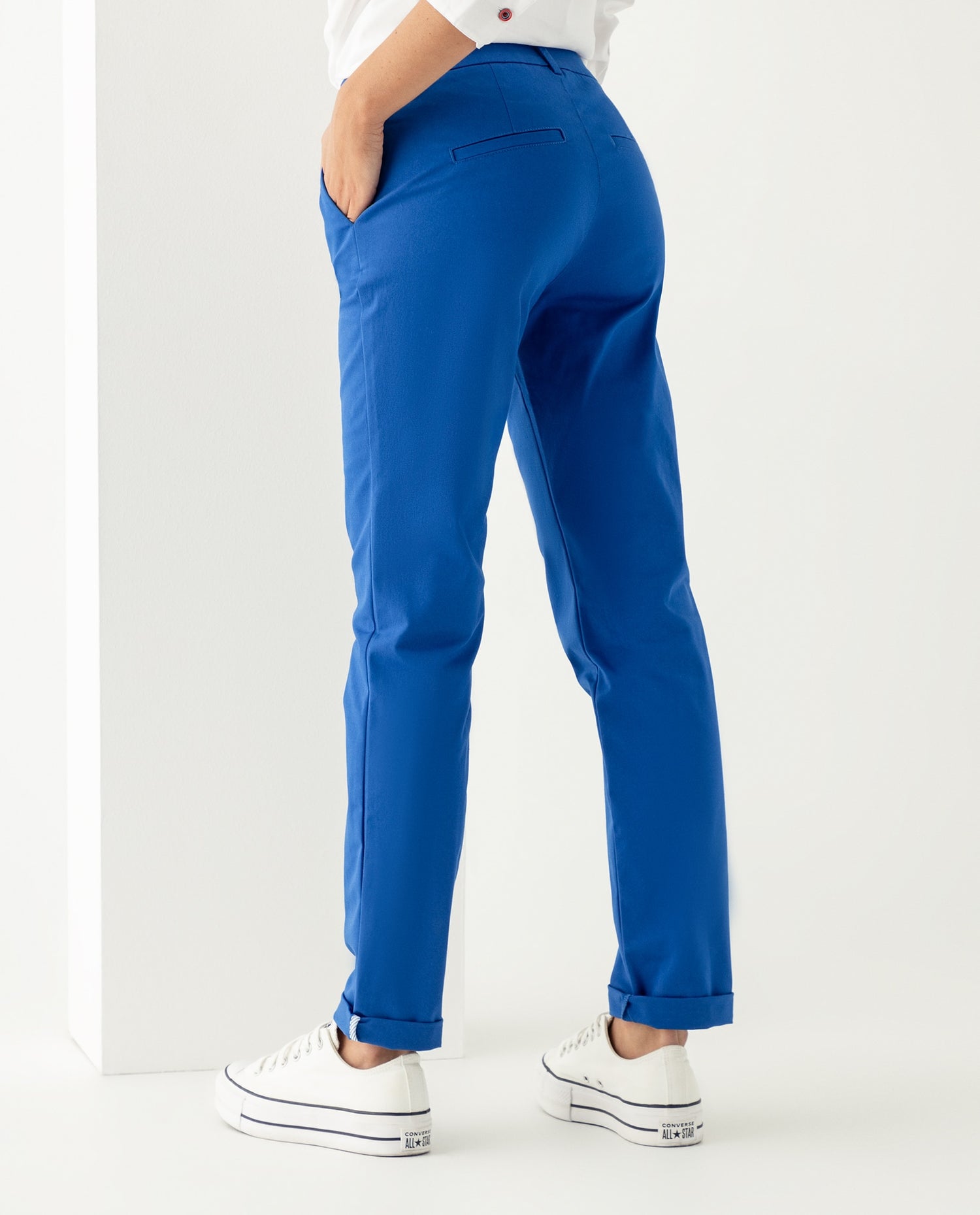 Pantalón con broche y cierre ocultos para mujer - Azul