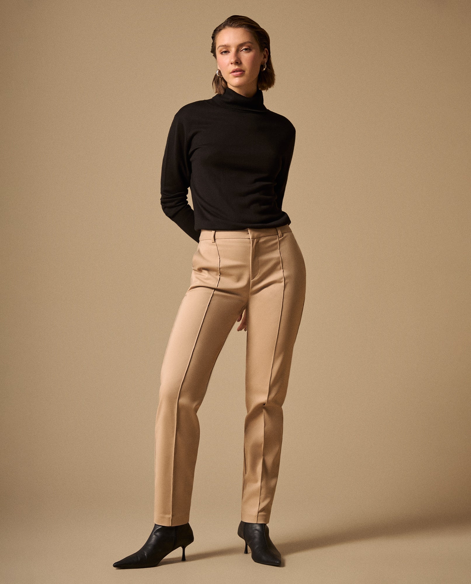 Pantalón Beige con Costuras Contrastantes - Beige 34_139G700_BEI161105_0