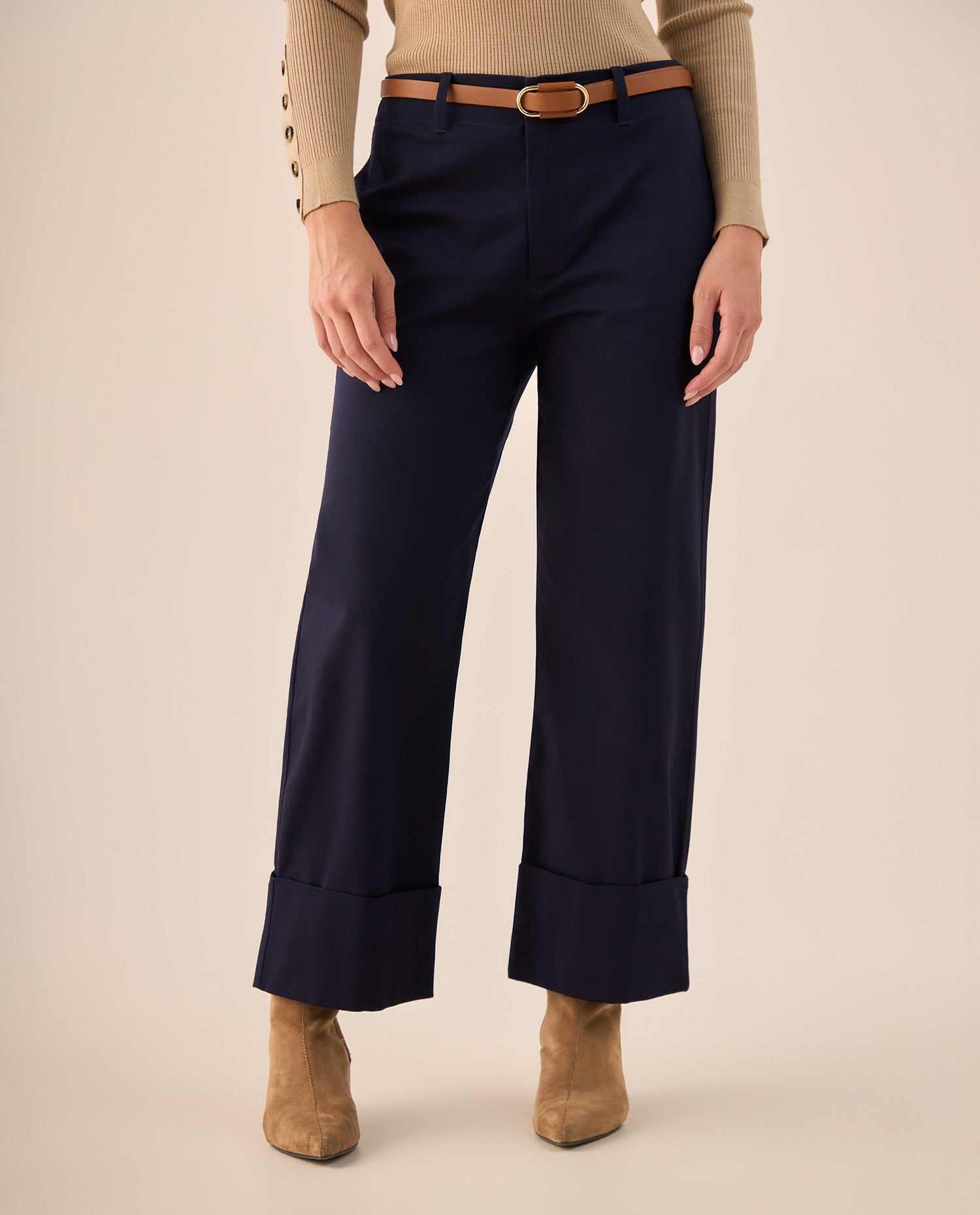Pantalón Wide Leg con Dobladillo Amplio - Amarillo