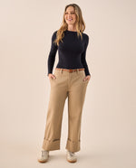 Pantalón Wide Leg con Dobladillo Amplio - Beige
