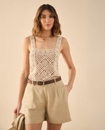 Short con elástico en cintura para mujer - Beige