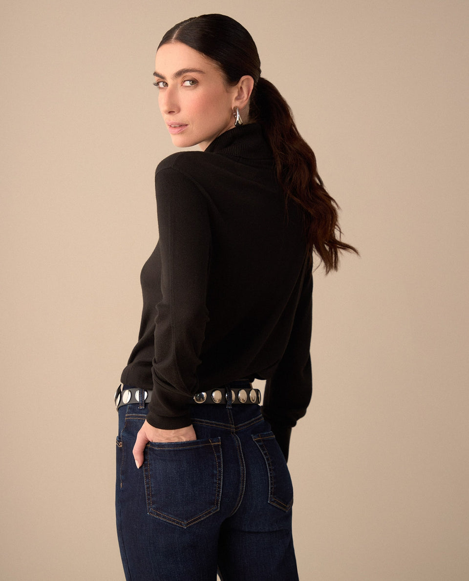 Buzo tejido de cuello alto para mujer - Negro 34_160G910_NEG193909_4