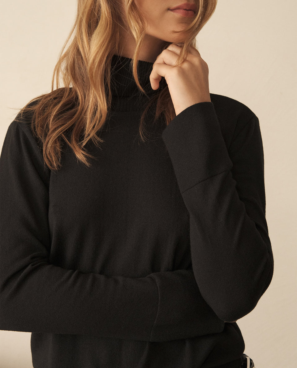 Buzo tejido de cuello alto para mujer - Negro 34_160G910_NEG193909_5