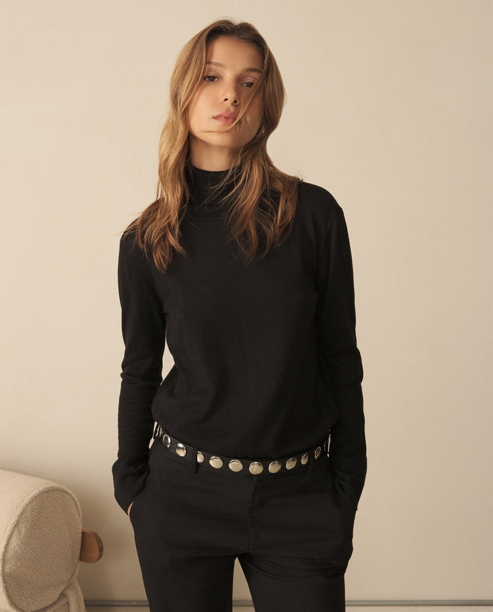 Buzo tejido de cuello alto para mujer - Negro 34_160G914_NEG193909_0