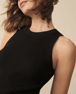 Camiseta tejida manga sisa para mujer - Negro