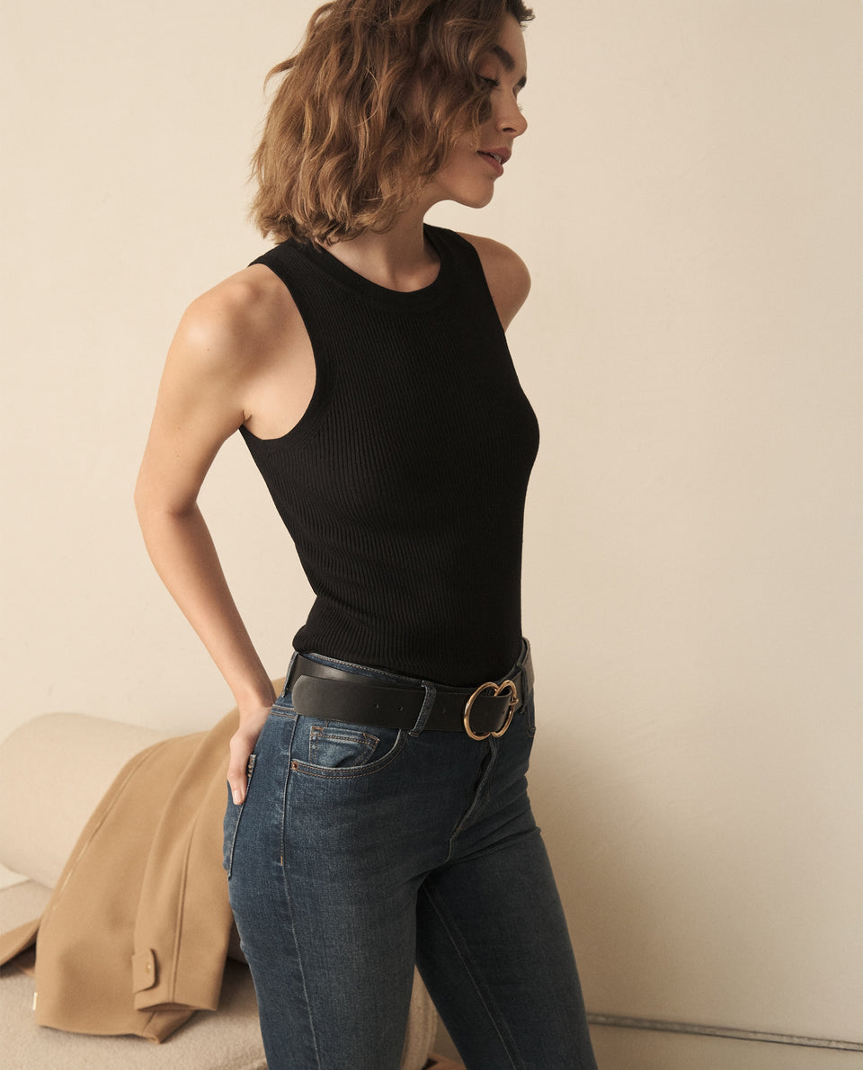 Camiseta tejida manga sisa para mujer - Negro 34_160G916_NEG193909_6