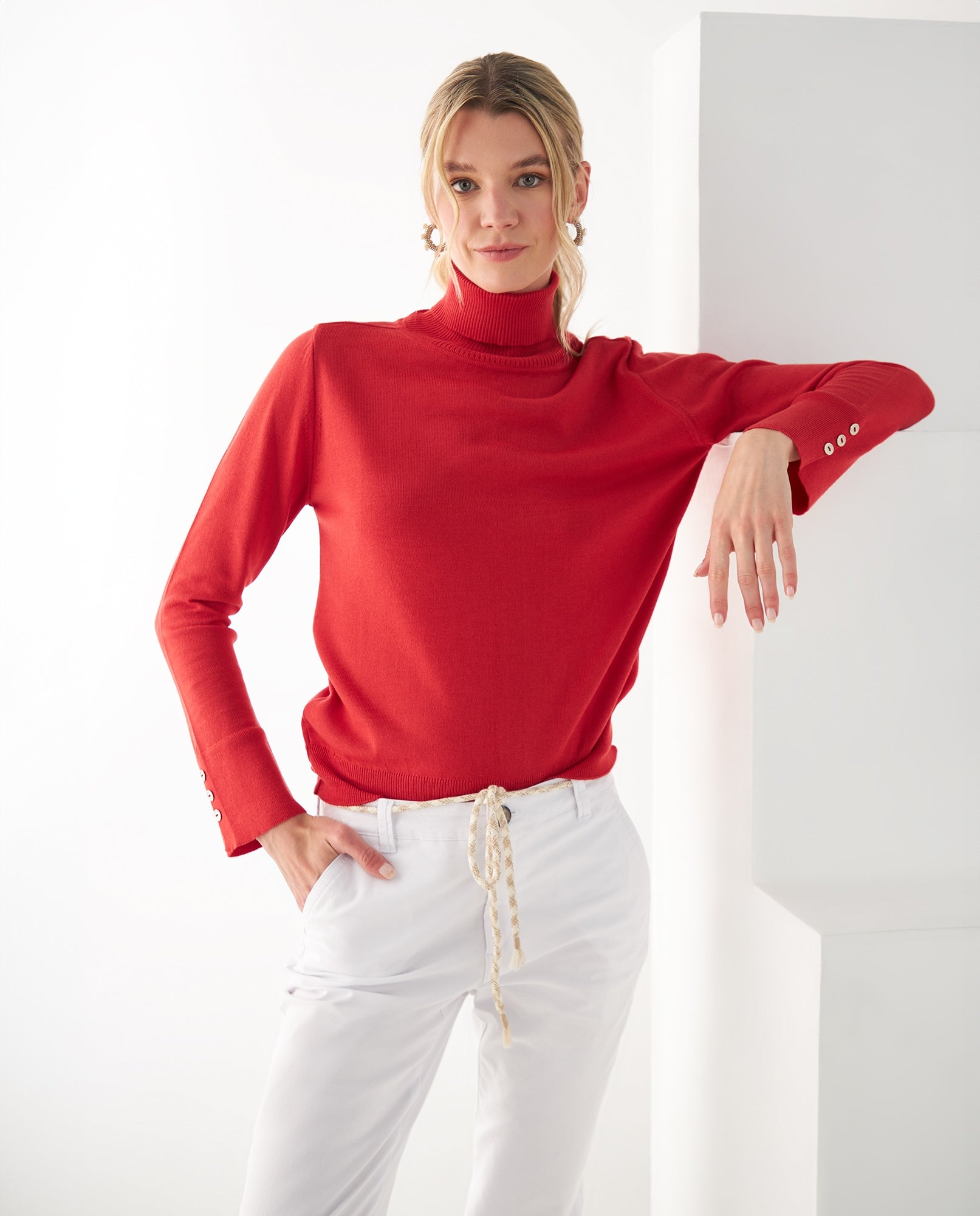 Buzo tejido cuello alto para mujer - Rojo 34_162F102_ROJ171537_0