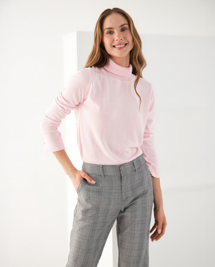 Buzo tejido cuello alto para mujer - Rosa 34_162F102_ROS171928_0