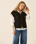 Chaleco tejido cuello redondo para mujer - Negro