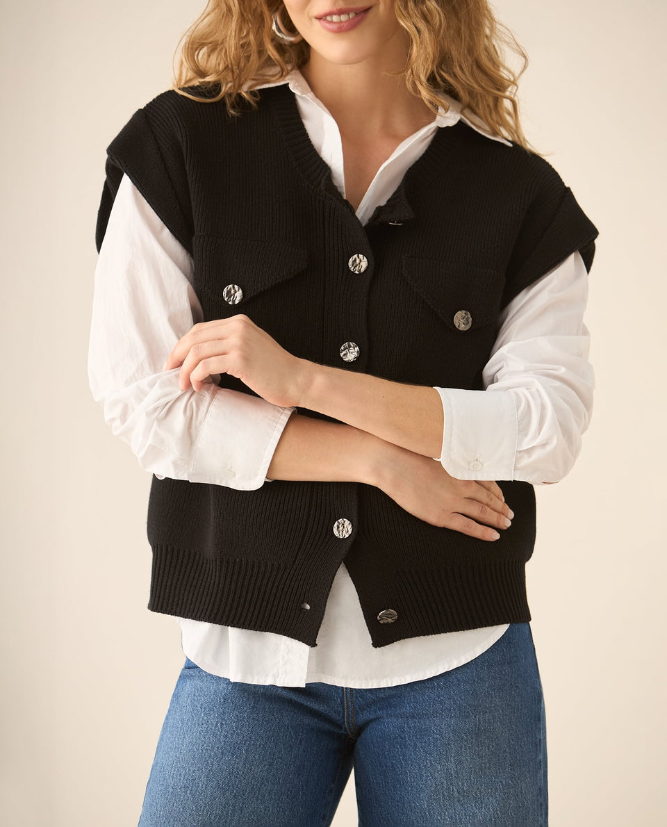 Chaleco tejido cuello redondo para mujer - Negro 34_162G207_NEG193909_3