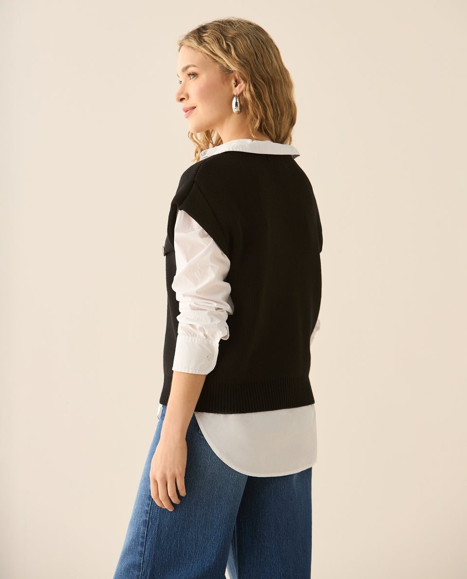 Chaleco tejido cuello redondo para mujer - Negro 34_162G207_NEG193909_4