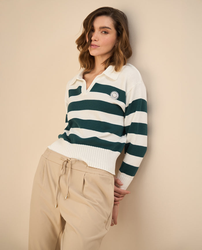 Buzo tejido de cuello clásico para mujer - Verde 34_162G220_VER170839_0