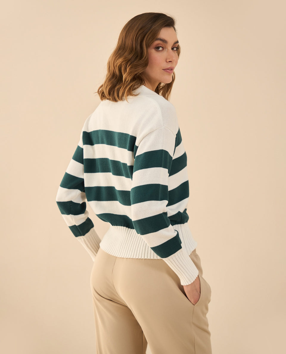 Buzo tejido de cuello clásico para mujer - Verde 34_162G220_VER170839_4