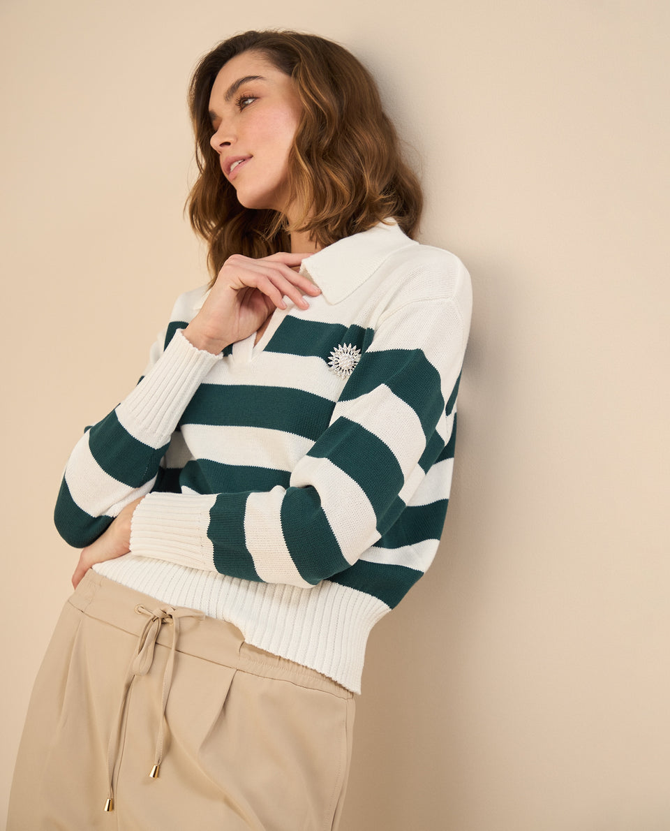 Buzo tejido de cuello clásico para mujer - Verde 34_162G220_VER170839_6