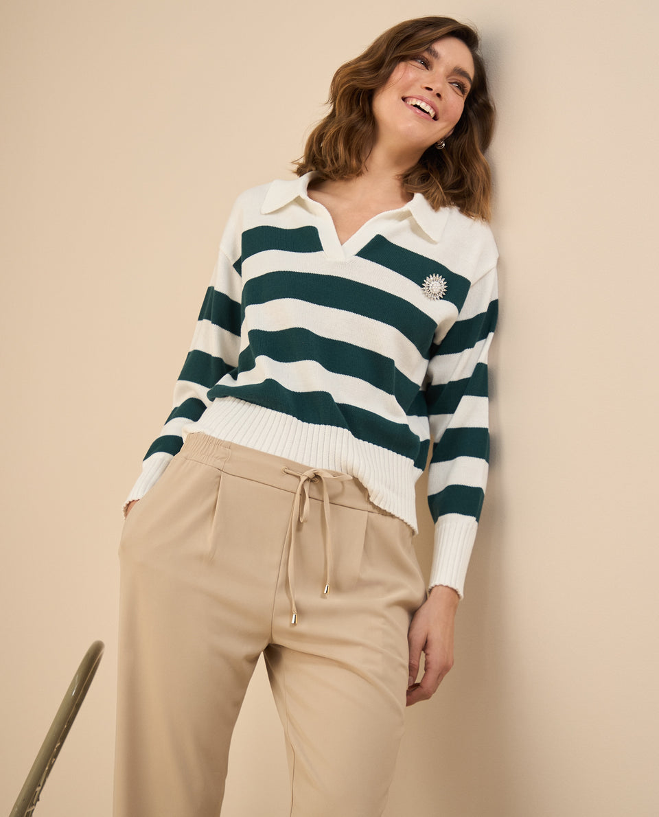 Buzo tejido de cuello clásico para mujer - Verde 34_162G220_VER170839_7