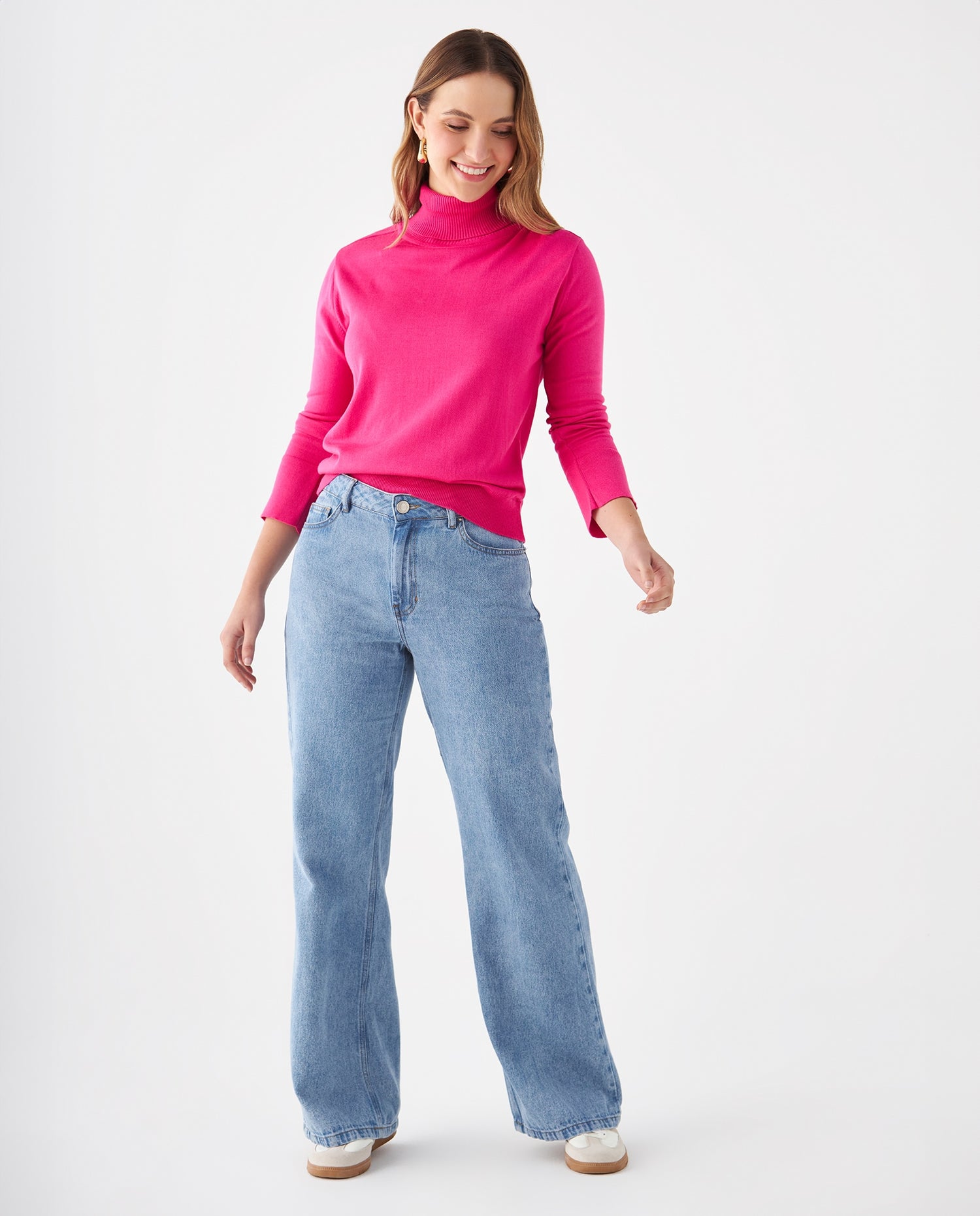 Buzo tejido cuello alto para mujer - Rosa