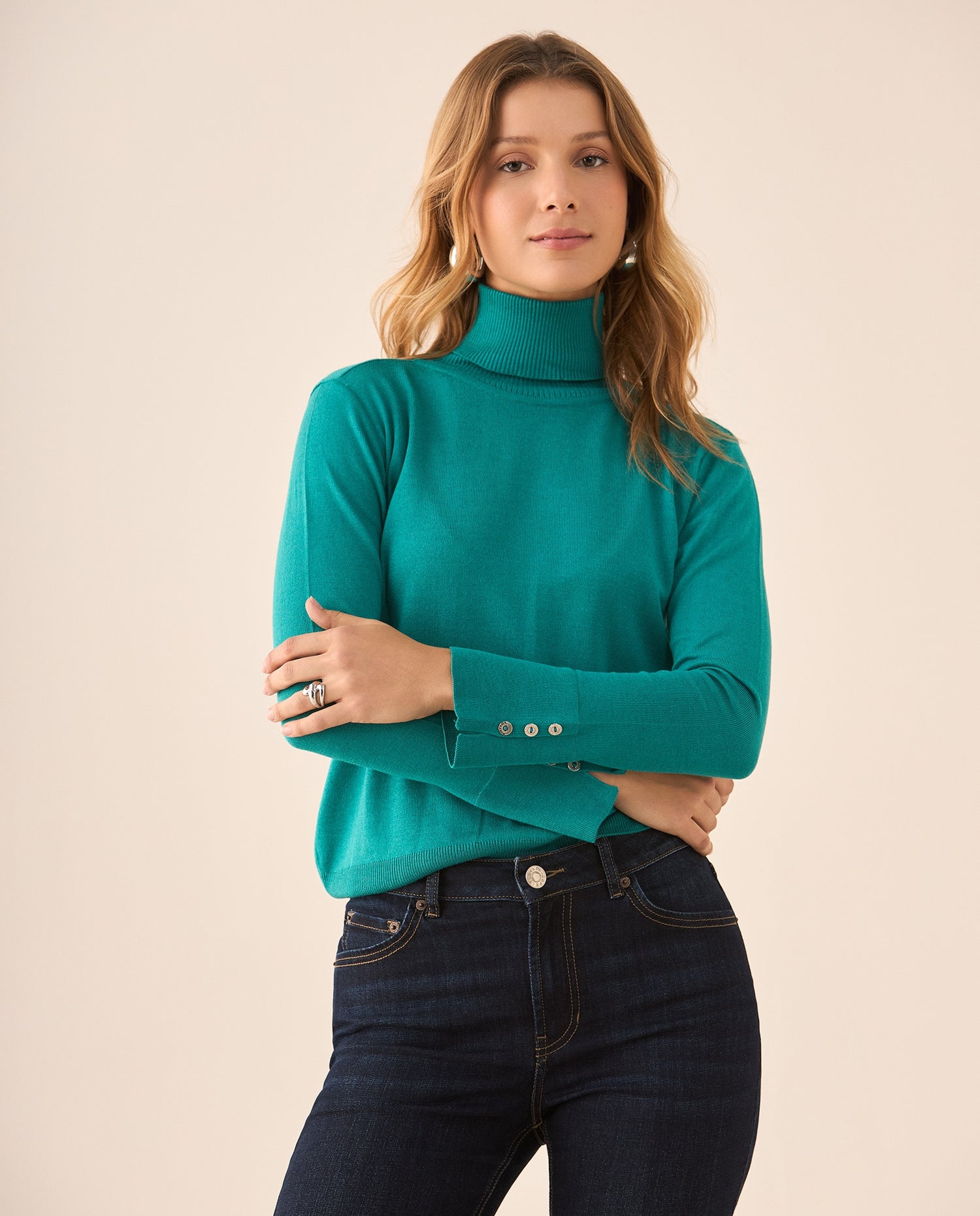 Buzo tejido cuello alto para mujer - Verde