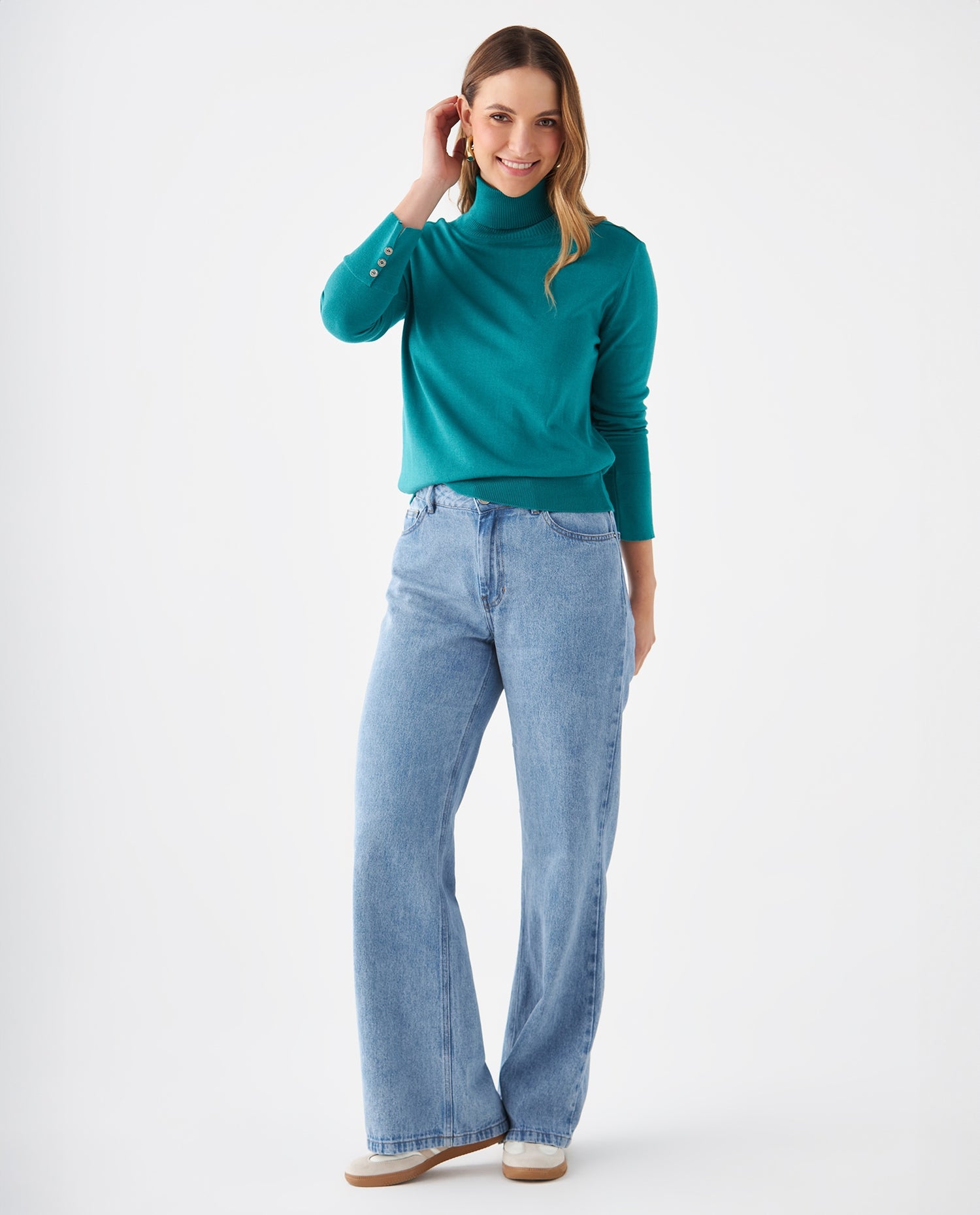 Buzo tejido cuello alto para mujer - Verde