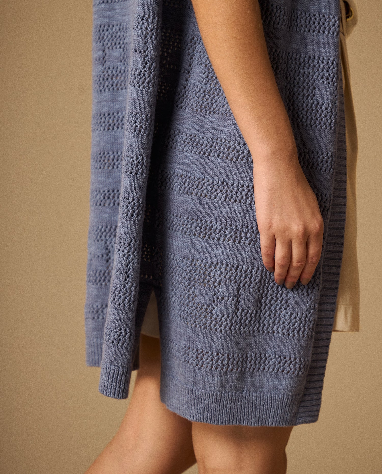 Cardigan Largo con Tejido Calado Geométrico - Azul