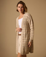 Cardigan Largo con Tejido Calado Geométrico - Beige