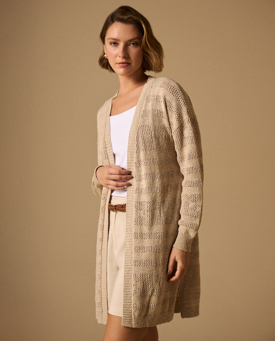 Cardigan Largo con Tejido Calado Geométrico - Beige 34_169G220_BEI171022_3