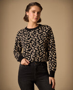 Suéter Tejido Estampado Leopardo Negro - Negro