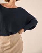 Suéter Tejido Acanalado Off-Shoulder - Azul