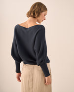 Suéter Tejido Acanalado Off-Shoulder - Azul