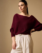 Suéter Tejido Acanalado Off-Shoulder - Morado