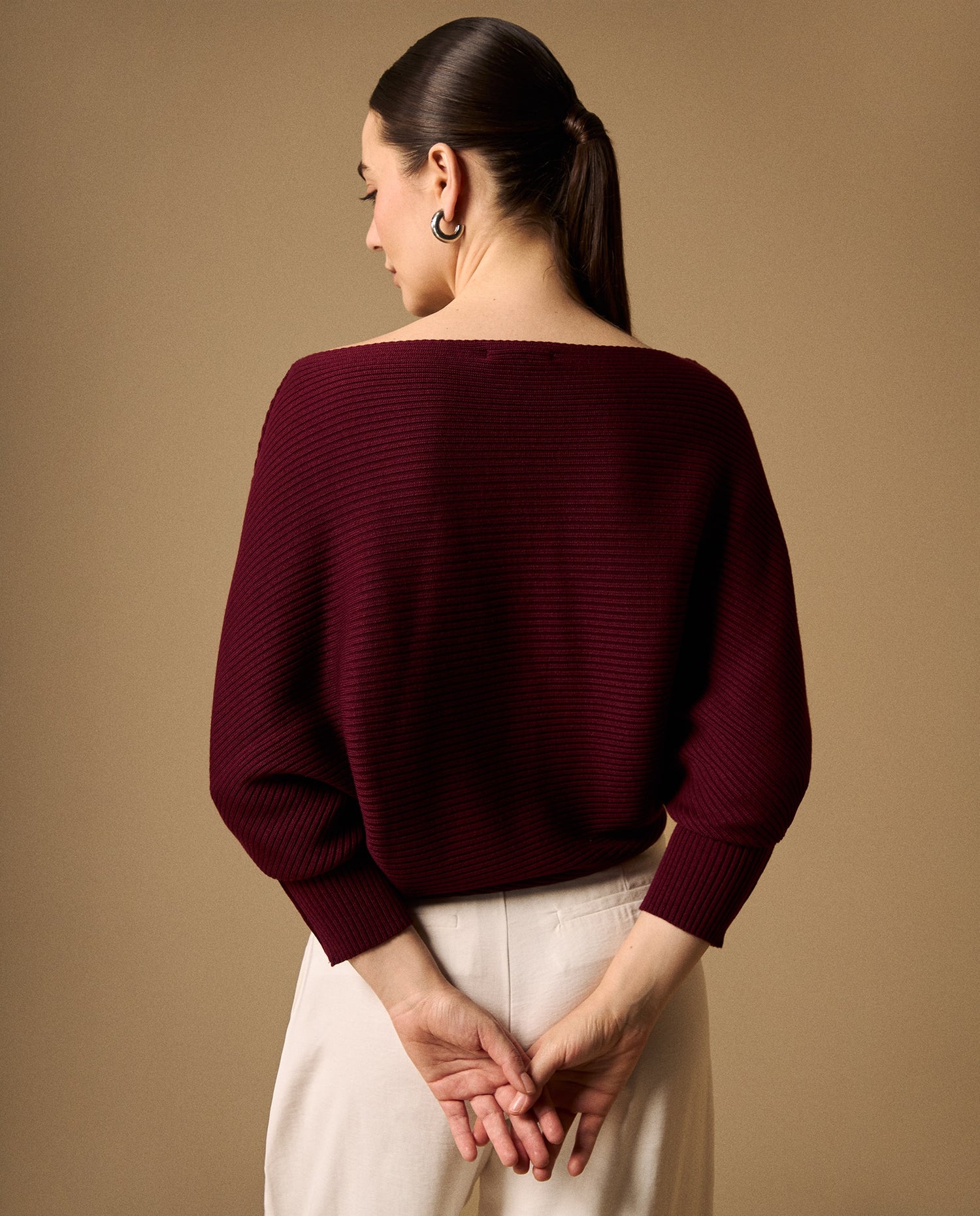 Suéter Tejido Acanalado Off-Shoulder - Morado