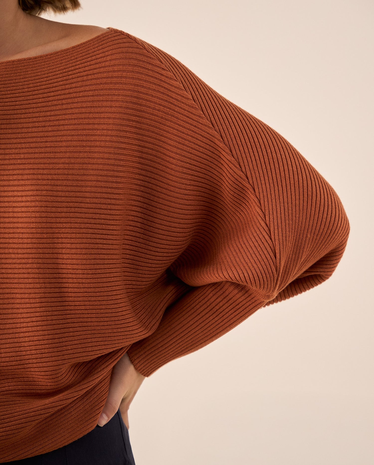 Suéter Tejido Acanalado Off-Shoulder - Naranja