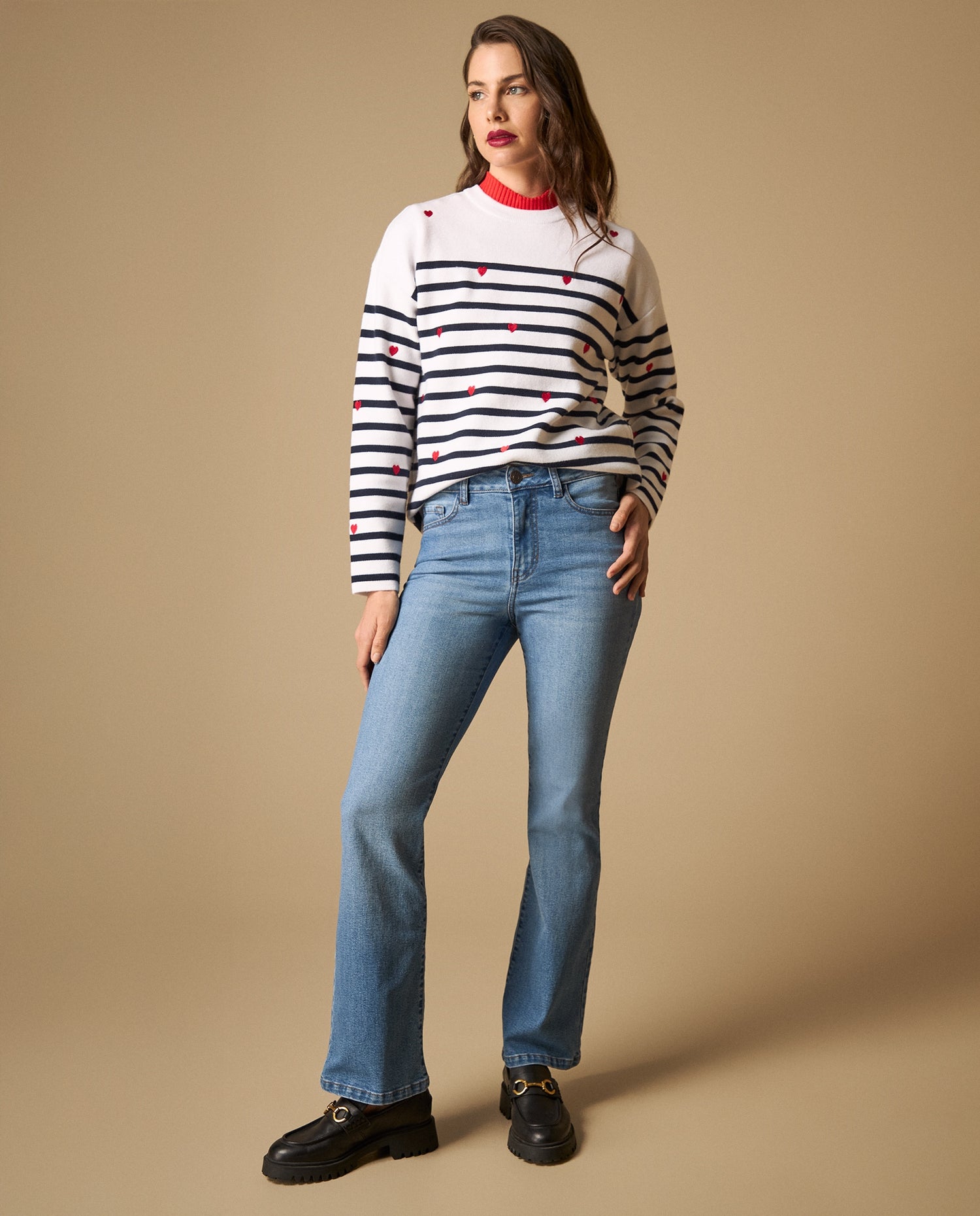 Jean flare de denim con elastano - Azul