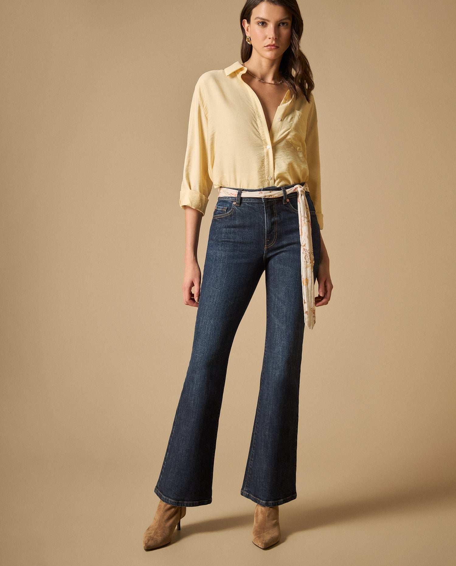 Jean bootcut largo regular tiro medio - Azul
