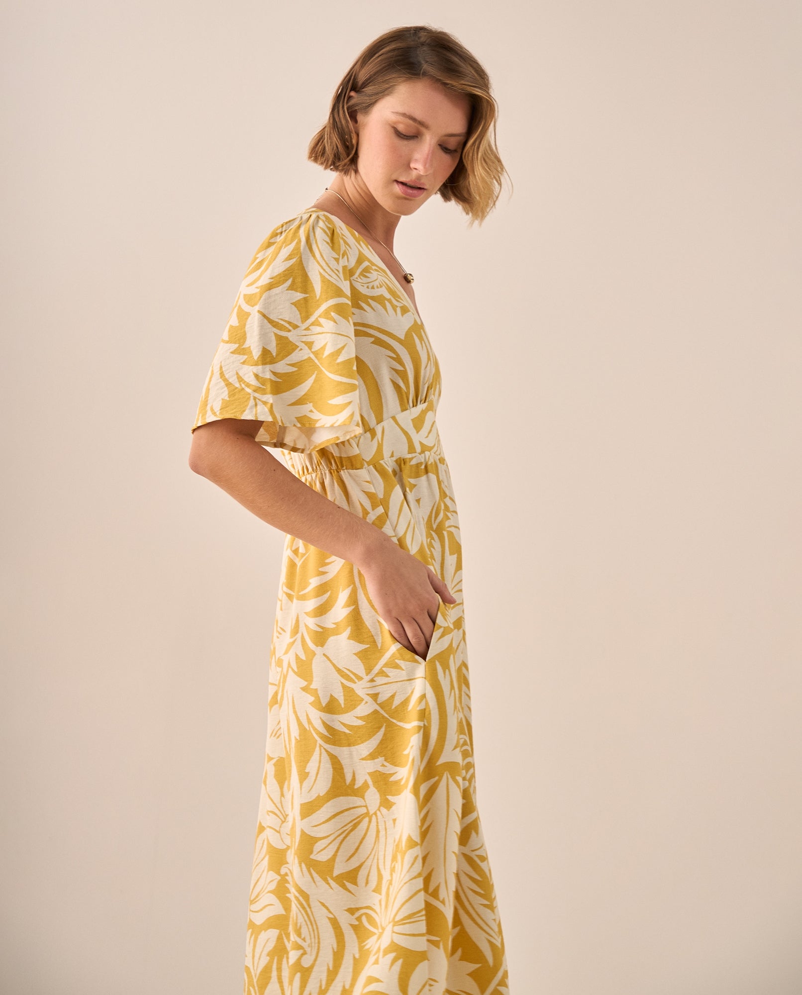 Vestido Maxi Tropical Amarillo con Mangas Volumen - Amarillo 34_199G001_AMA140935_4