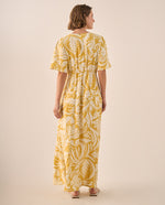 Vestido Maxi Tropical Amarillo con Mangas Volumen - Amarillo