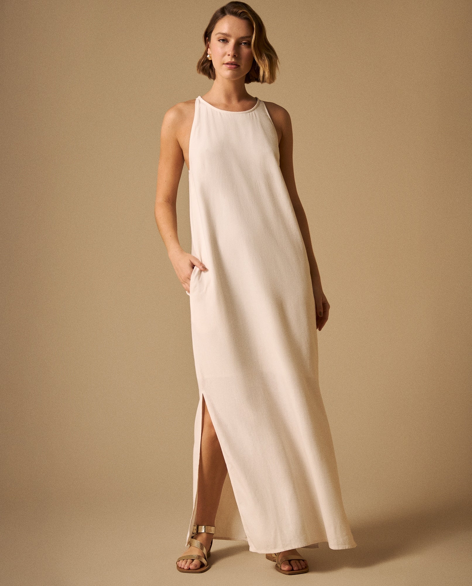 Vestido Maxi Blanco con Abertura Lateral - Blanco 34_199G003_BLA110601_0